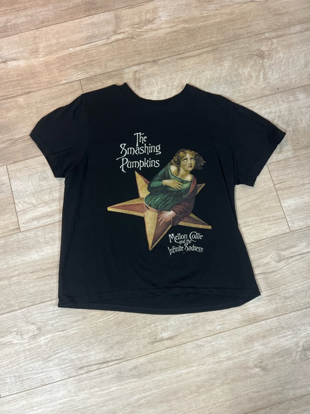 Large Unisex Smashing Pumpkins Graphic Band Tee - Black with Vintage Star Art